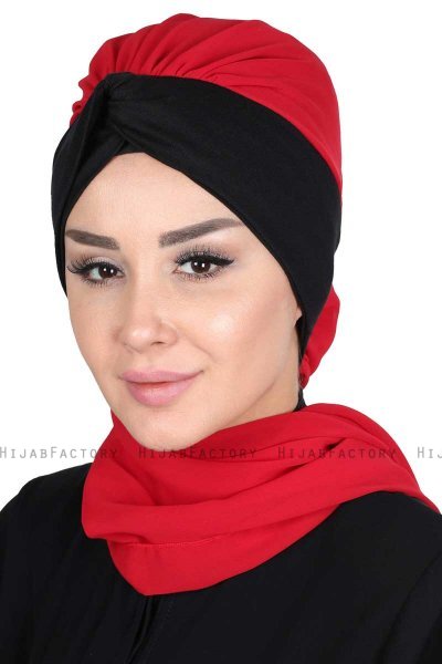 Gill - Red & Black Chiffon Turban