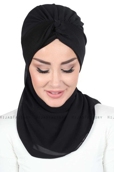 Gill - Black & Black Chiffon Turban