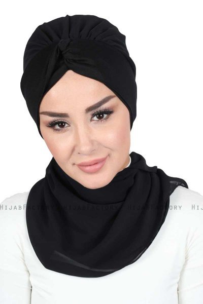 Gill - Black & Black Chiffon Turban