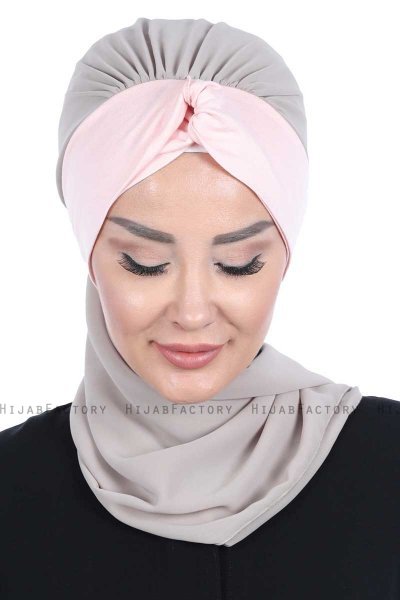 Gill - Taupe & Dusty Pink Chiffon Turban