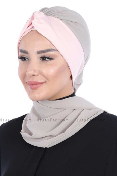 Gill - Taupe & Dusty Pink Chiffon Turban