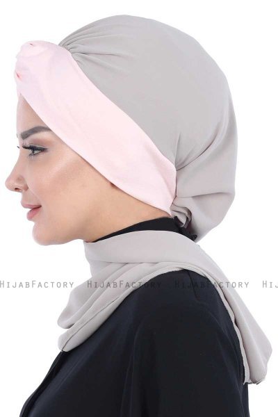 Gill - Taupe & Dusty Pink Chiffon Turban