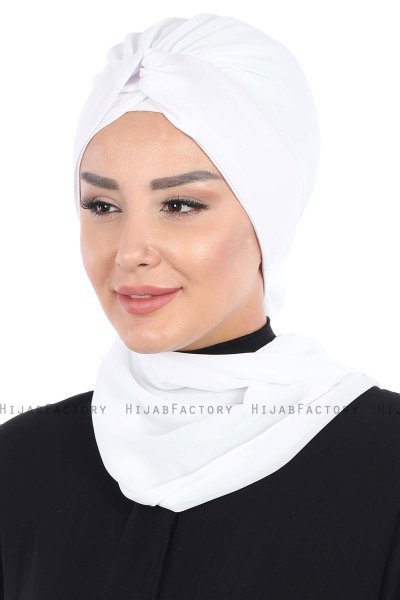 Gill - White & White Chiffon Turban