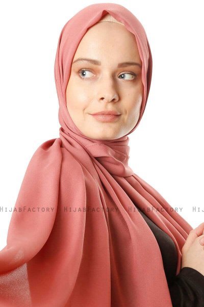 Hazal - Brick Red Crepe Hijab - Ecardin