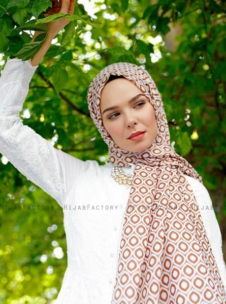 Isbah - Brown Patterned Hijab - Sal Evi