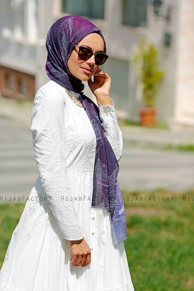 Isfa - Purple Patterned Hijab - Sal Evi