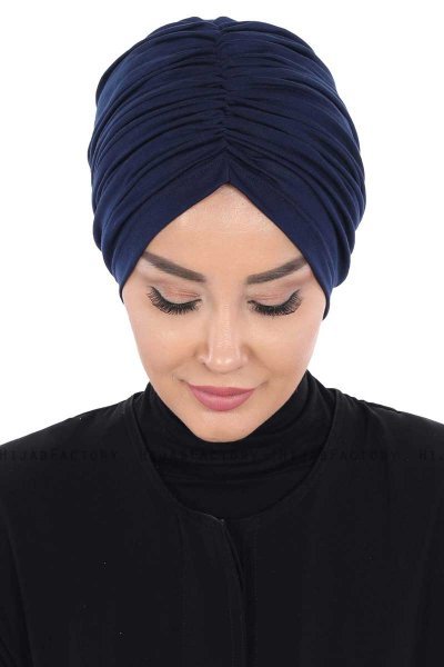 Jill - Navy Blue Cotton Turban - Ayse Turban