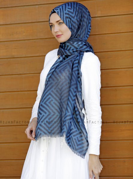 Dounia - Navy Blue Patterned Hijab