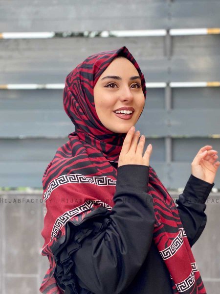 Kadifa - Bordeaux Patterned Cotton Hijab - Mirach