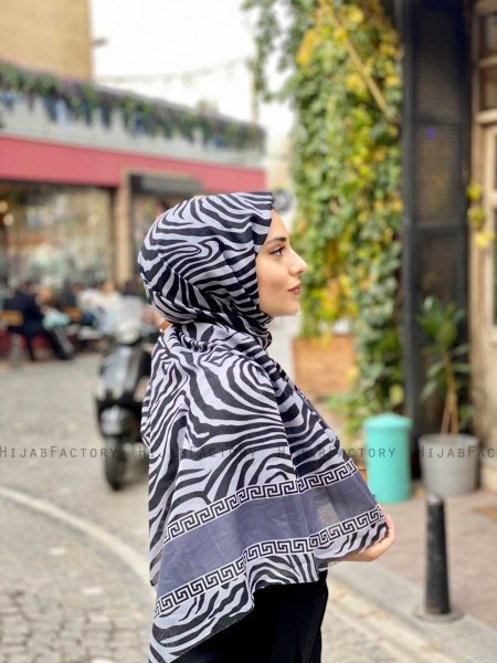 Kadifa - Grey Patterned Cotton Hijab - Mirach