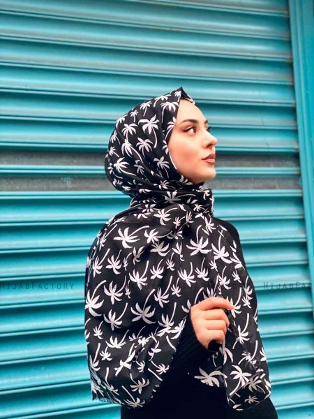 Kenza - Black Patterned Cotton Hijab - Mirach