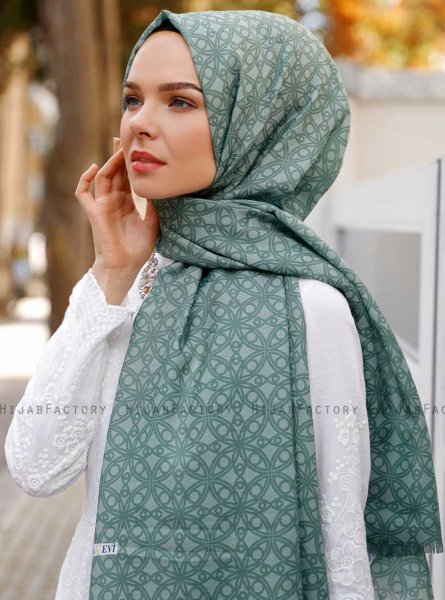 Khadija - Green Patterned Hijab - Sal Evi