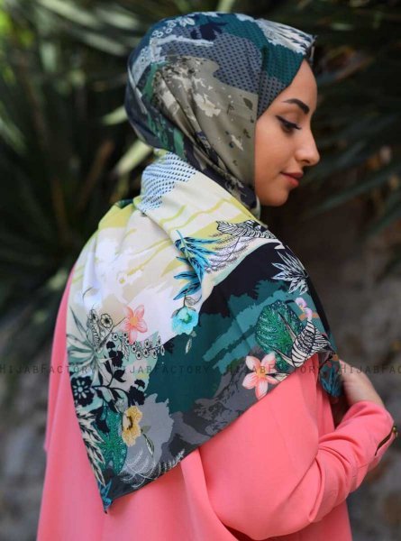 Khawla - Green & Khaki Patterned Cotton Hijab