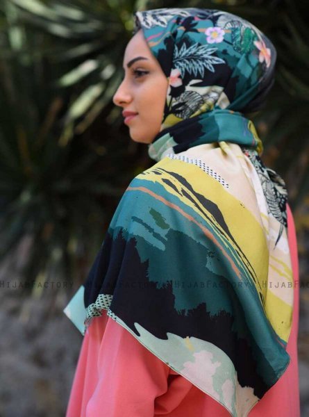 Khawla - Green & Khaki Patterned Cotton Hijab