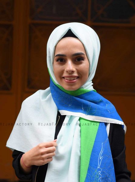 Khawla - Green Patterned Cotton Hijab