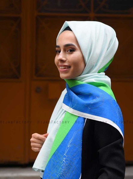 Khawla - Green Patterned Cotton Hijab
