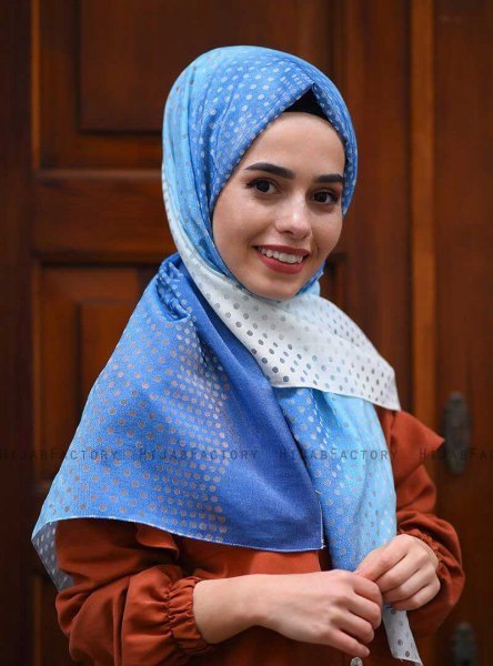 Khawla - Light Blue Patterned Cotton Hijab