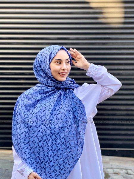 Mahek - Blue Patterned Cotton Hijab