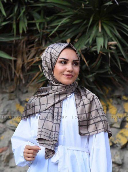 Mahmuna - Taupe Patterned Satin Hijab