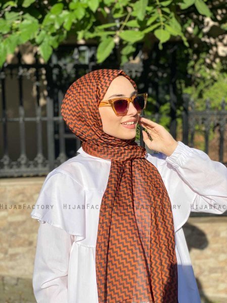 Malala - Brick Red Patterned Cotton Hijab