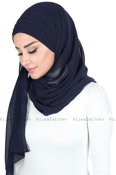 Malin - Navy Blue Practical Chiffon Hijab