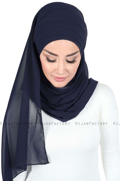 Malin - Navy Blue Practical Chiffon Hijab