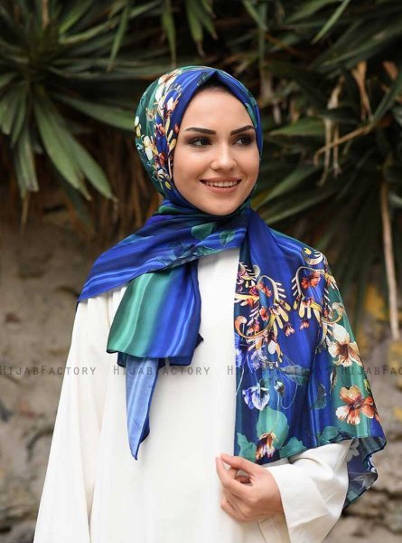 Marwa - Blue Patterned Crepe Hijab