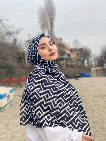 Meher - Black Patterned Cotton Hijab