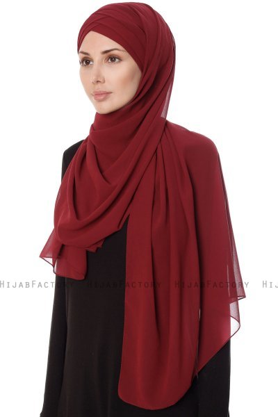 Mehtap - Bordeaux Practical One Piece Chiffon Hijab
