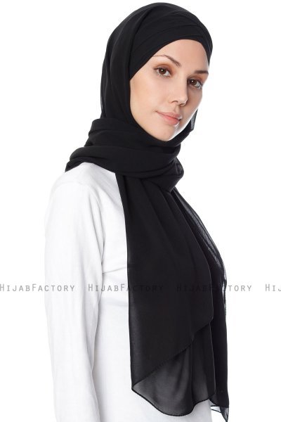 Mehtap - Black Practical One Piece Chiffon Hijab