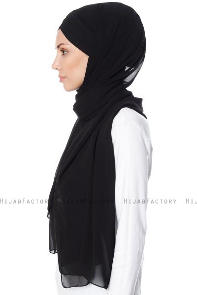 Mehtap - Black Practical One Piece Chiffon Hijab