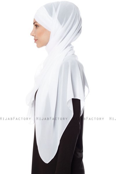Mehtap - White Practical One Piece Chiffon Hijab