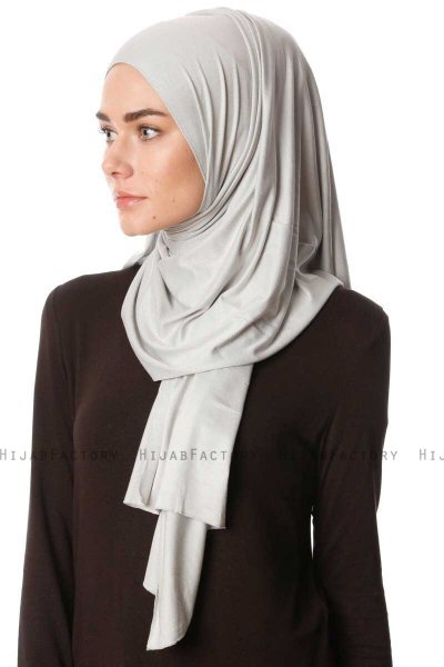 Melek - Light Grey Premium Jersey Hijab - Ecardin