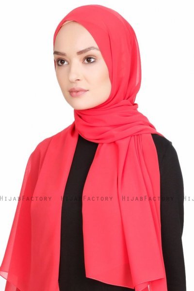 Merve Hallonröd Krep Chiffon Hijab 4A166b
