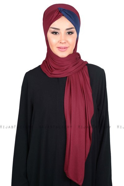 Mikaela - Bordeaux & Navy Blue Practical Cotton Hijab