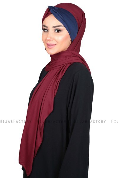 Mikaela - Bordeaux & Navy Blue Practical Cotton Hijab