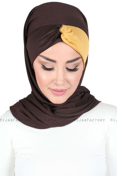 Mikaela - Brown & Mustard Practical Cotton Hijab