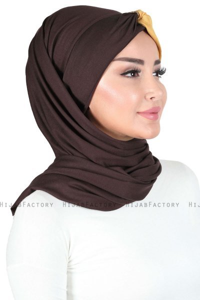 Mikaela - Brown & Mustard Practical Cotton Hijab