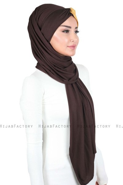 Mikaela - Brown & Mustard Practical Cotton Hijab