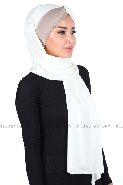 Mikaela - Creme & Taupe Practical Cotton Hijab