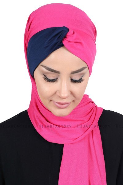 Mikaela - Fuchsia & Navy Blue Practical Cotton Hijab