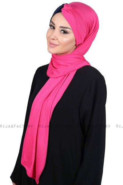 Mikaela - Fuchsia & Navy Blue Practical Cotton Hijab