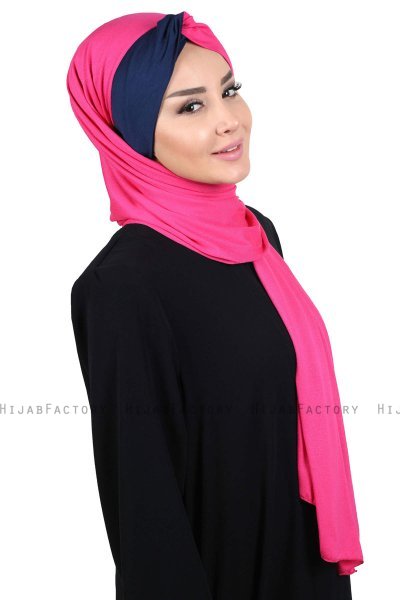 Mikaela - Fuchsia & Navy Blue Practical Cotton Hijab