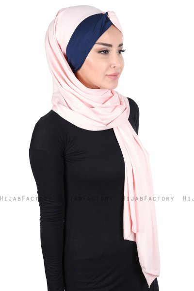 Mikaela - Dusty Pink & Navy Blue Practical Cotton Hijab