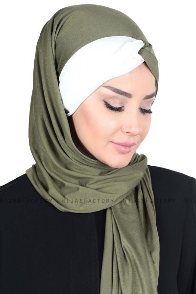 Mikaela - Khaki & Creme Practical Cotton Hijab