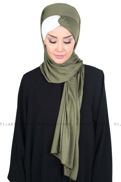 Mikaela - Khaki & Creme Practical Cotton Hijab