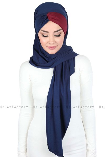 Mikaela - Navy Blue & Bordeaux Practical Cotton Hijab