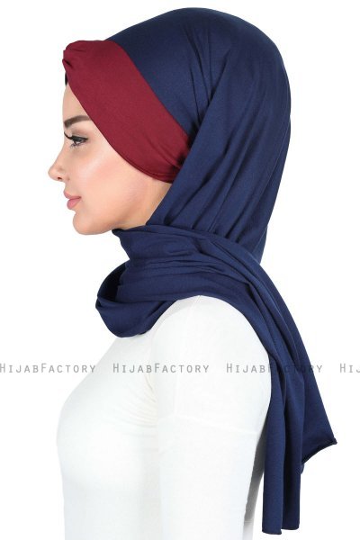 Mikaela - Navy Blue & Bordeaux Practical Cotton Hijab