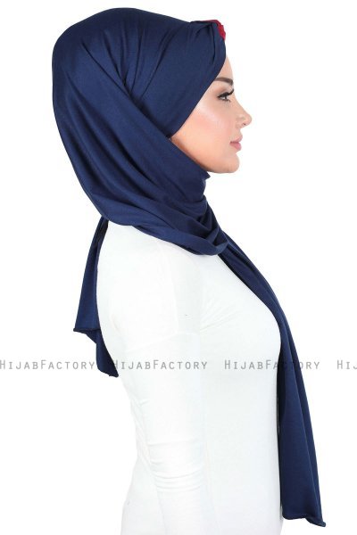Mikaela - Navy Blue & Bordeaux Practical Cotton Hijab