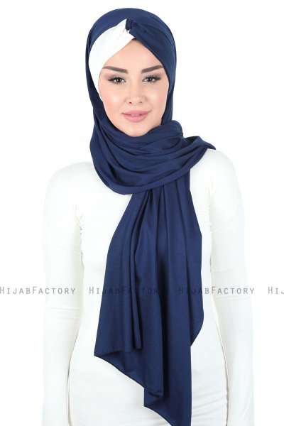 Mikaela - Navy Blue & Creme Practical Cotton Hijab